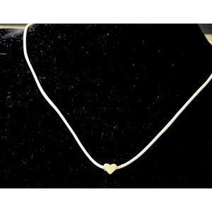 18" White Vegan Leather Rope Bracelet Silver 6mm Heart Charm extender to 20"